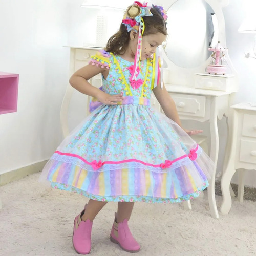 Vestido Junina Pop It + 2 Laços + Armação - Luxuoso
