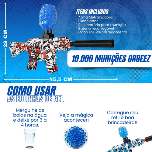 Arminha De Gel Brinquedo Orbeez Automática Pistola Elétrica