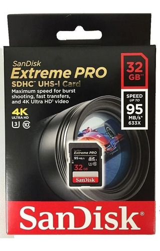 Imagen 1 de 4 de Memoria Sd Sandisk Extreme Pro 32gb Cl10 U3 95mb/s 4k Camara