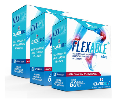 Kit3 Flexable Colágeno Tipo2 Não Desnaturado 60 Cápsulas Cgm