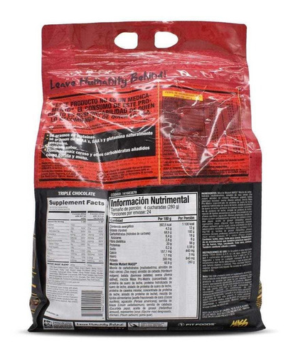 Suplemento en polvo Mutant Mass carbohidratos sabor triple chocolate en sachet de 6.8kg
