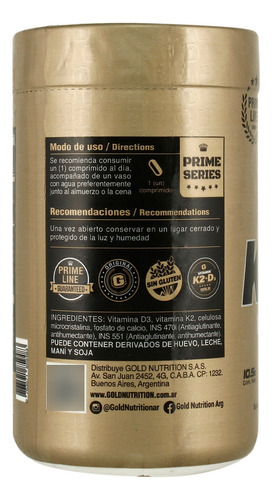 Gold Nutrition Vitaminas K2 + D3 Vegetal Suplemento 30c