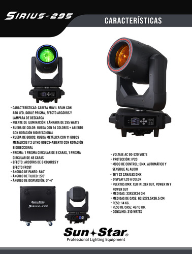 Sirius 295 Cabeza Movil Beam Con Aro Led, Doble Prisma