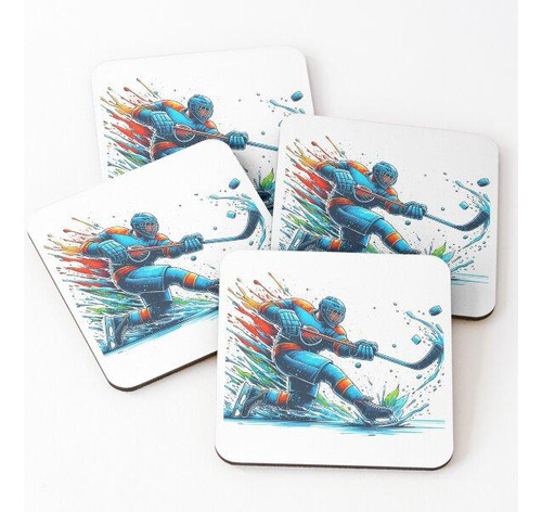 Set Posavasos Fantástico Slapshot De Hockey En Acción En La