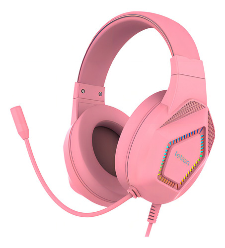 Headset Fone De Ouvido Com Microfone Gamer Rosa Rgb Letron