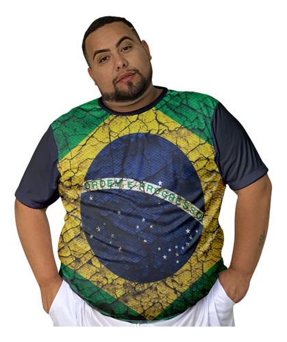 Camisa Masculina Manga Curta Países Brasil Plus Size 