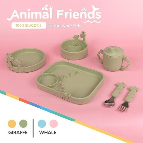 Plato Redondo Nuby Silicona 100% Sin Bpa, Jirafa Verde
