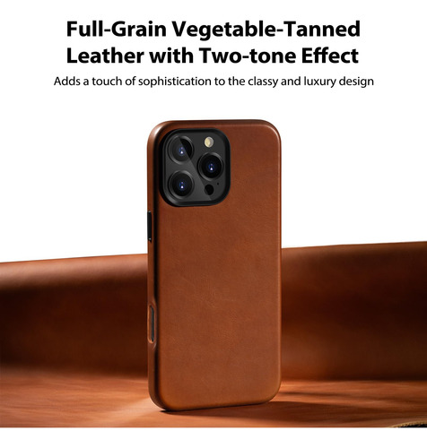 Capa De Couro Belemay Compatível Com iPhone 16 Pro Saddle Br