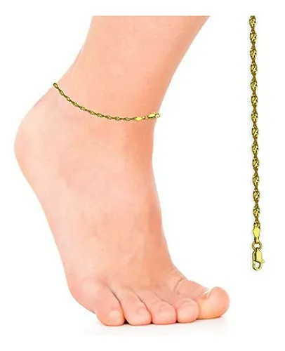 Anklet De Oro Amarillo 14k Con Cierre De Langosta De 10 Pul