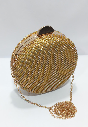 Bolsa De Festa Redonda Com Alça Tiracolo Dourado Strass Ouro Dourado