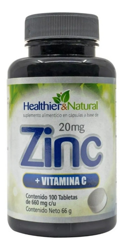 Vitamina Zinc + Vitamina C Healthier & Natural 100 Tabletas