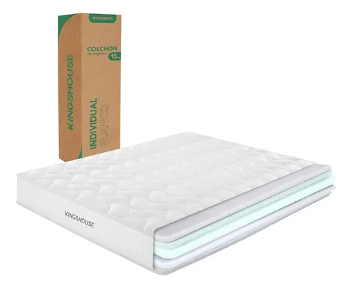 Colchon Individual En Caja 15cm Alto Kingshouse KHCESPI-KH Color Blanco Espuma De Alta Densidad Peso Máximo Soportado 120kg Antiácaros Hipoalergénico Tejido Antideslizante De Poliéster Firmeza Justa