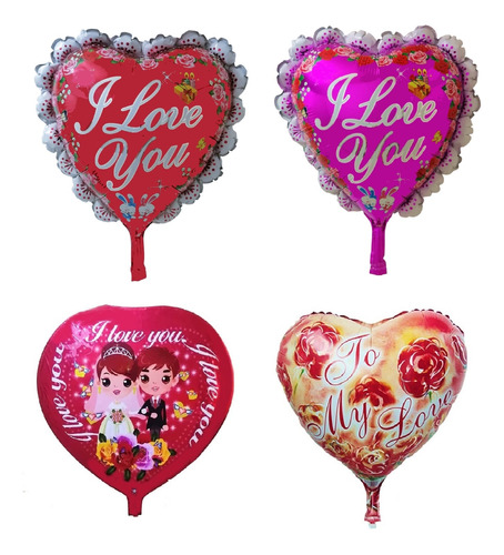 12 Globos Metálicos De Amor I Love You Con Varillas 50 Cm