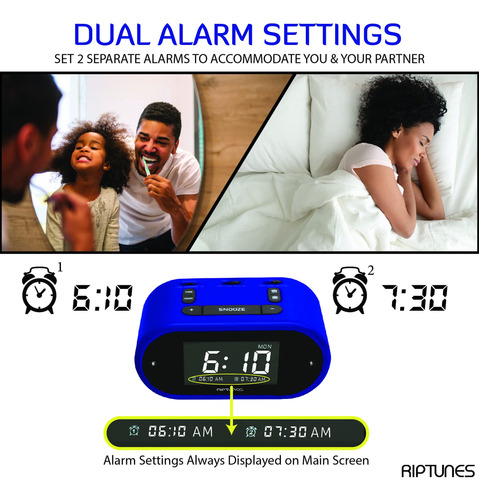 Reloj Despertador Riptunes Vibratorio Fuerte Modelo Dual Azul