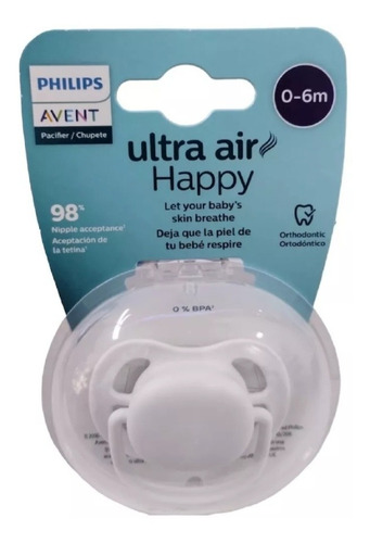 Chupete Avent Ultra Air Happy 0-6 Meses X 1 Scf081-13 Blanco