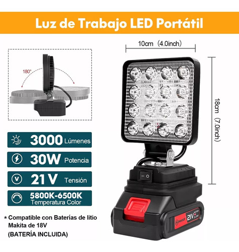 Linterna Lamparas Led Recargable Luz Trabajo Y Camping 4inch 3,000 Lm