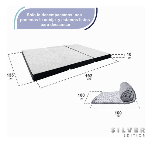 Pack Colchón Matrimonial Plegable Silver Edition + Cobija Blanco