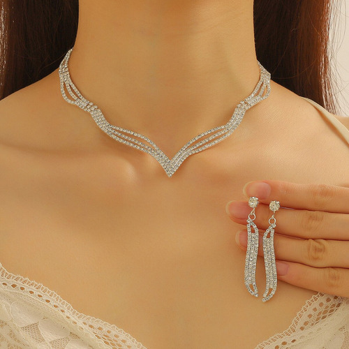 Conjunto Colar E Brinco Luxuoso Noiva Festa Casamento Strass