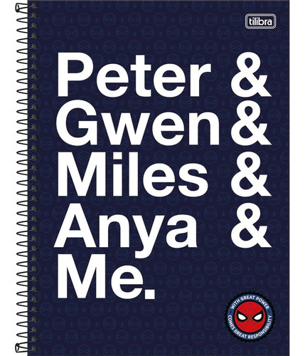 Caderno Espiral Uni Capa Dura 1 Matéria Spider Men Tilibra