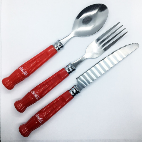 Juego De 3 Cubiertos Coca Cola Cuchara Tenedor Y Cuchillo