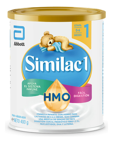 Leche de fórmula en polvo Abbott Similac ProSensitive 1 en lata de 400g - 0  a 6 meses