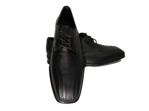 Imagen 2 de 6 de Zapato Negro Cuero Con Cordón Punta Cuadrada