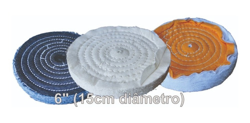 Kit 3 Rodas Discos Polimento 6 Polegadas Sisal Algodao Flane