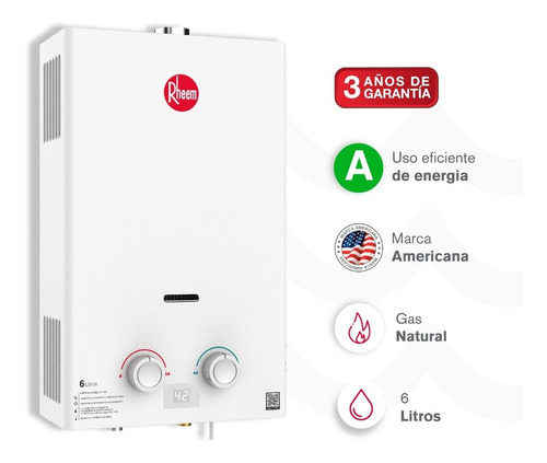 Calentador De Agua 6lt Gas Natural Tiro Forzado Rheem