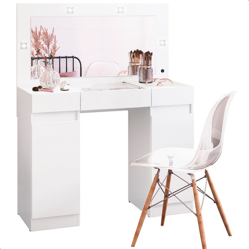 Penteadeira Camarim Studio Para Maquiagem Com Led E Espelho Cor Branco
