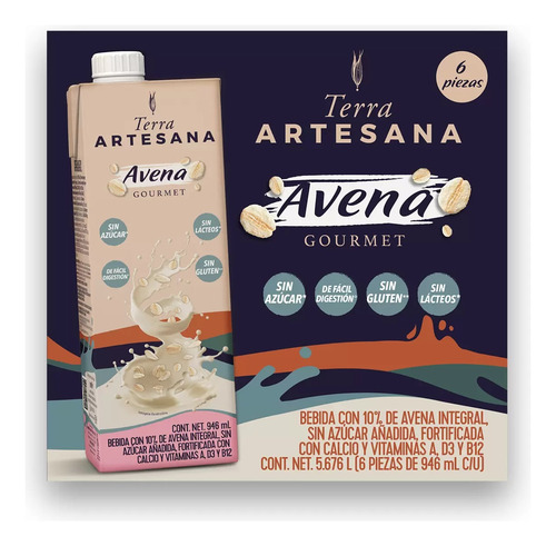 Bebida De Avena Sin Gluten 6 Pzas De 946 Ml Terra Artesana