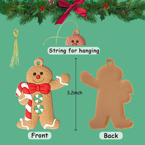 12pcs Gingerbread Man Ornaments For Christmas Tree Assorted. Color Candy Gingerbread