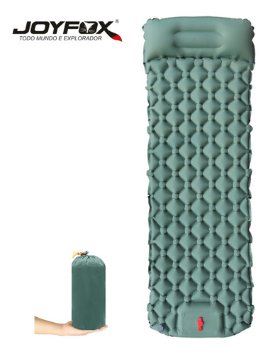 Colchón hinchable automático portátil ultraligero Joyfox, individual, con almohada, color verde, para hasta 200 kg, 190 x 60 x 5 cm