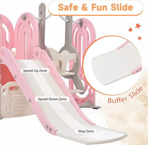 Tobogan 5 En 1 Para Niños Columpio Color Rosa Marca Merax