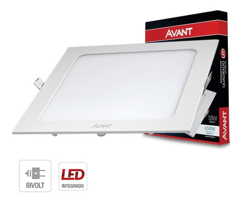 Plafon Painel Led Pop 18w Embutir Quadrado Branco Frio 6500K Bivolt 22x22 Avant