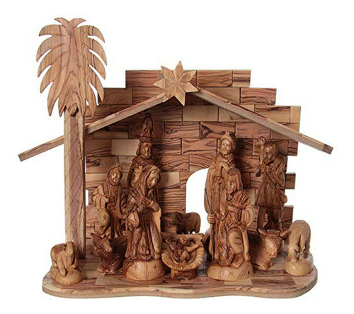 Nacimiento En Madera De Olivo Con Choza 22 Cm, 31x41x24 Cm