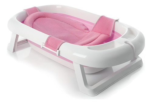 Banheira De Bebê Com Termômetro Dobrável Infantil + Redinha Cor Rosa