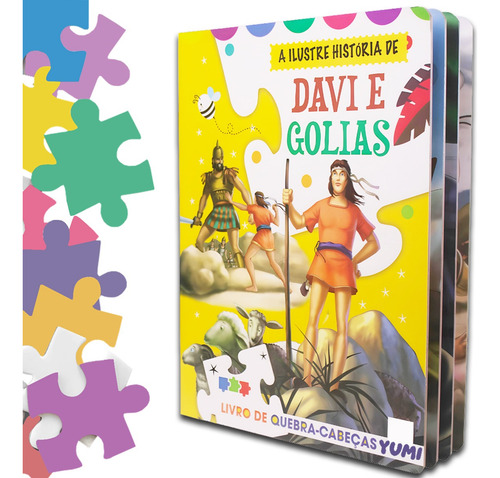 Livro Infantil Bíblico Com 3 Quebra-cabeças Davi E Golias | Ensinamentos Bíblia Leia E Divirta-se 3 A 12 Anos