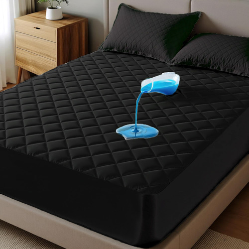 Funda De Colchón Grande Suave 100% Impermeable 150×200cm Negro Matrimonial