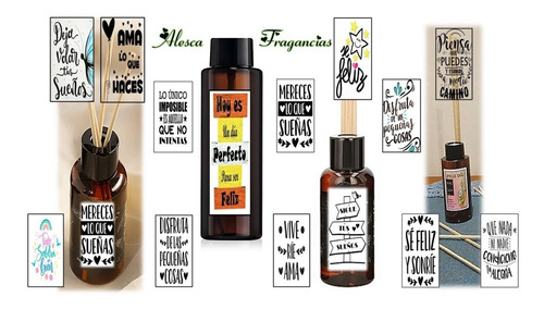 Difusor Aromático Ámbar Sticker Con Frases 60ml X10