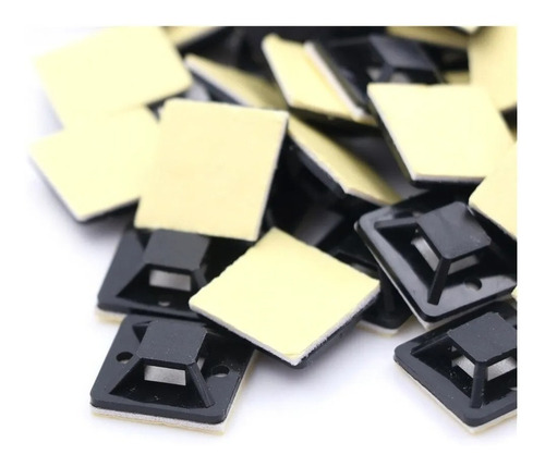 Imagem 1 de 5 de 20 Pcs Organizador Cabos C Abraçadeira 20x20mm Adesivo Preto