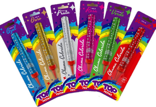 Imagem 2 de 8 de Vela De Aniversário Chama Colorida Top Festas Vulcão