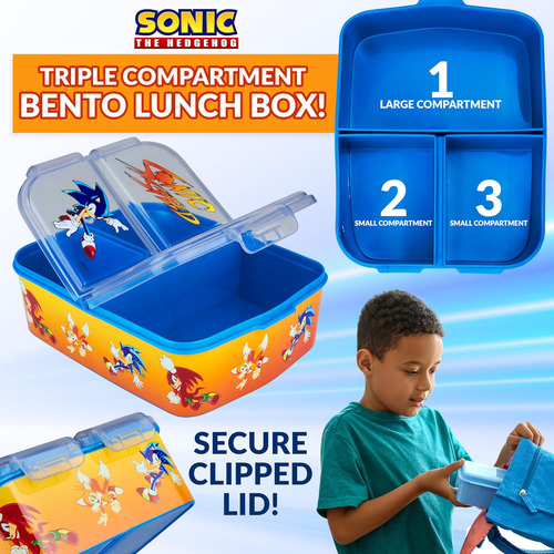 Fiambrera Sonic The Hedgehog Con Compartimentos Y Botella De