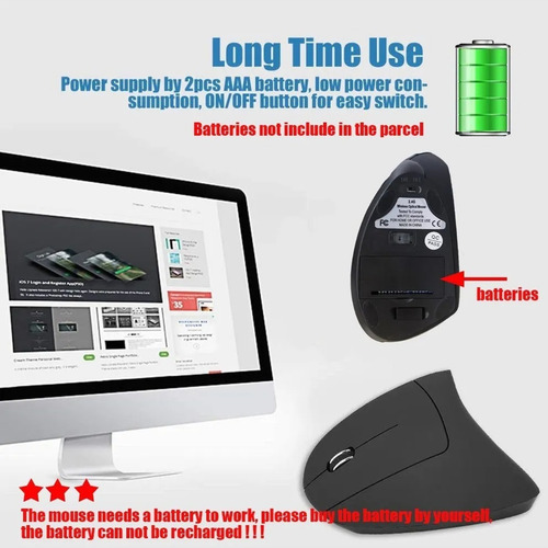 Imagen 4 de 9 de Mouse Óptico Vertical Ergonómico Inalámbrico 2.4g Usb
