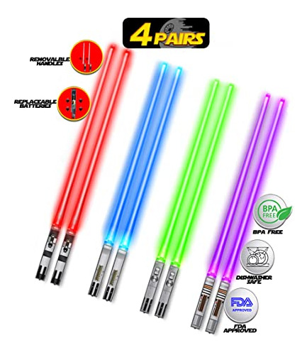 Chopsticks Chopsabers Lightsaber Star Wars Light Up 4 Pairs
