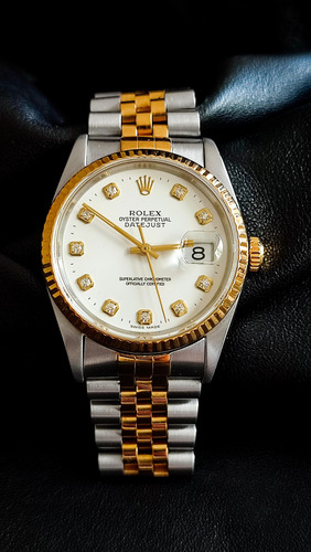 Rolex Datejust 36 Aço E Ouro - Diamond Dial Prateado Dourado Branco