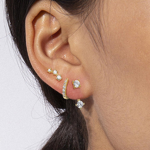 3 Pares/1 Conjunto De Brincos De Argola De Zircão Brilhante,