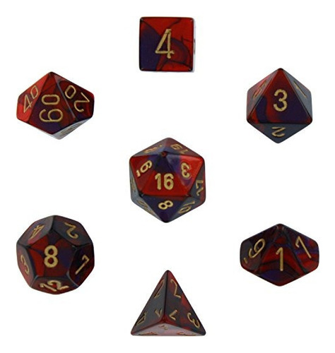 Chessex Polyhedral 7die Gemini Dice Set Purplered Con Oro Ch