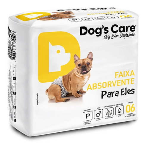 Fralda Descartável Higiênica P/ Cães Macho Dogs Care P 6 Un