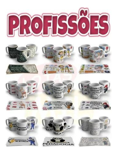 1000 Estampas Profissão Canecas Sublimação Artes
