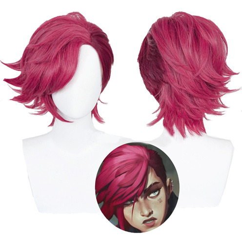 Arcane League Of Legends Vi Cosplay Peluca Corto Pelo 30cm